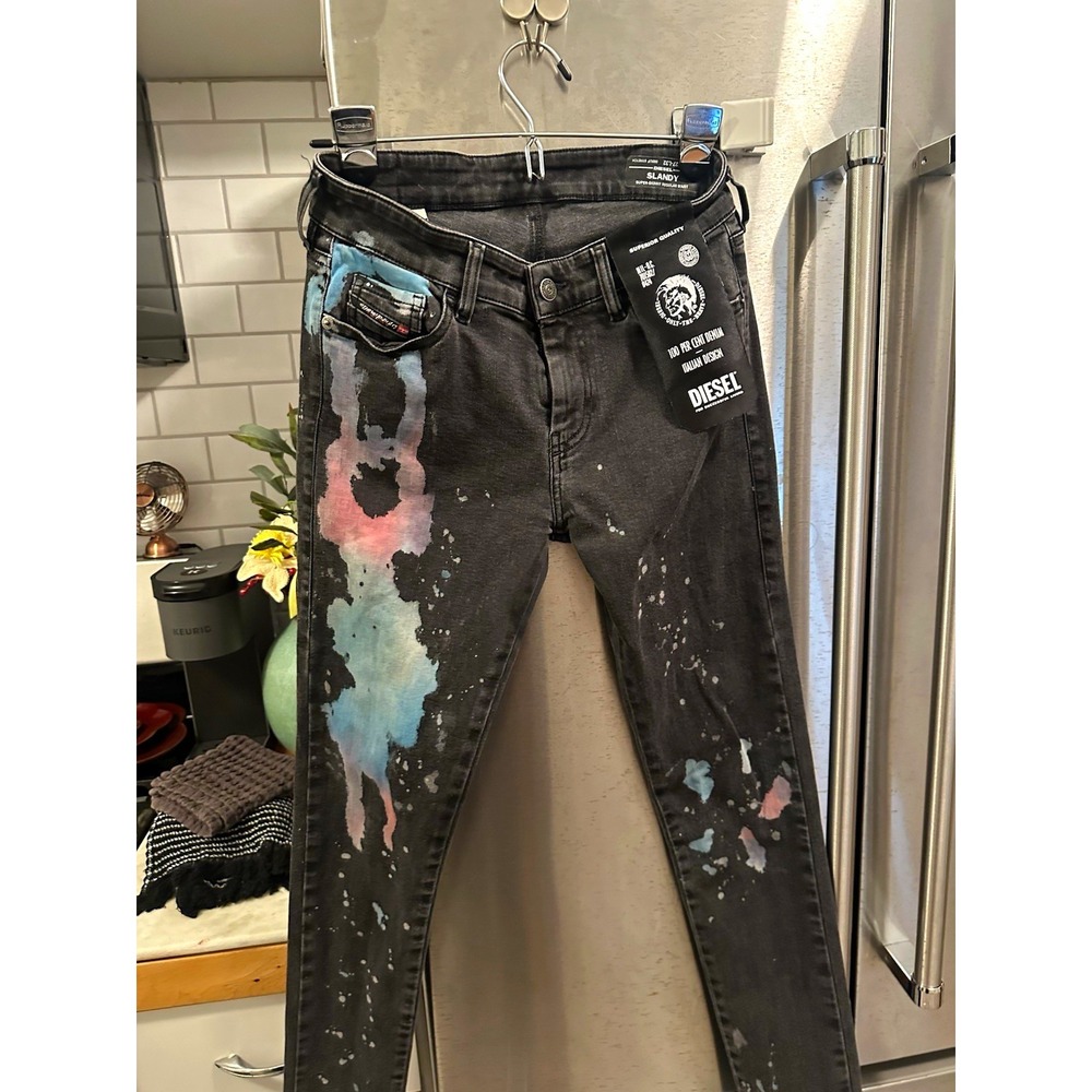 Diesel Slandy 2X Stretch Super-Skinny 27X32 Black NWT Paint Splatter Superior